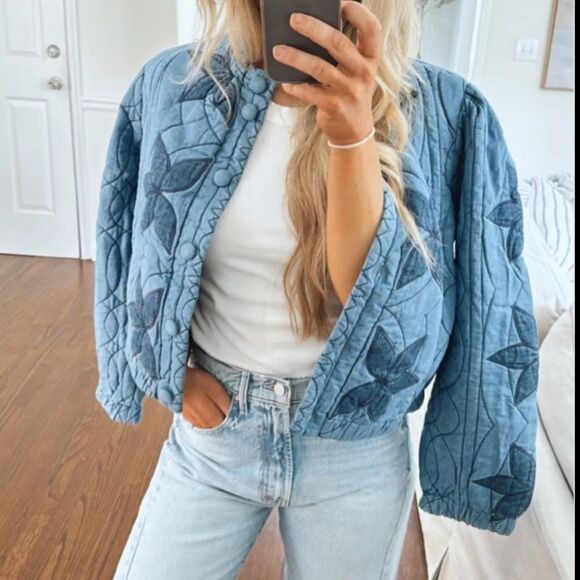 Free People Quinn Quilted Jacket Indigo Combo - Picture 4 of 12